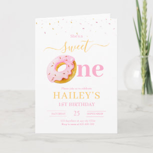 Sweet One Doughnuts Birthday Invitation, Girls 1st Invitation