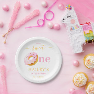 Sweet One Doughnuts Birthday Invitation, Girls 1st Paper Plate
