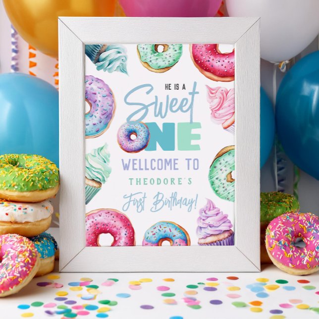 Sweet One Doughnuts Boy 1st Birthday Welcome Party Poster (Creator Uploaded)