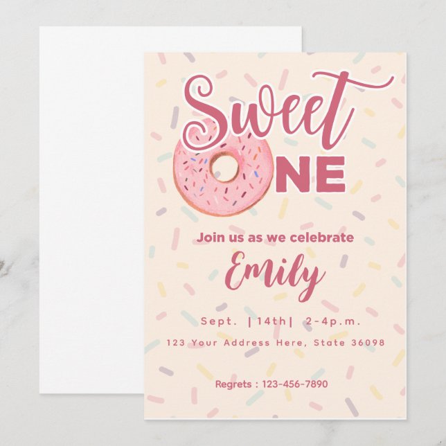 Sweet One First Bday Invitation (Front/Back)
