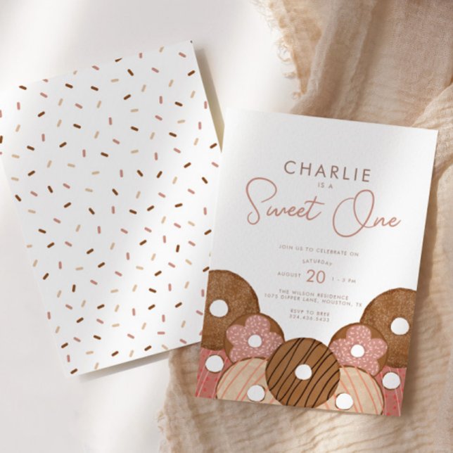 Sweet One First Birthday Doughnut Girl's Birthday Invitation (Creator Uploaded)