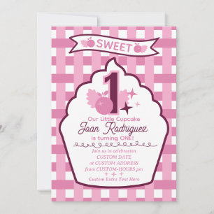 Sweet One First Birthday Gingham Photo Invitations