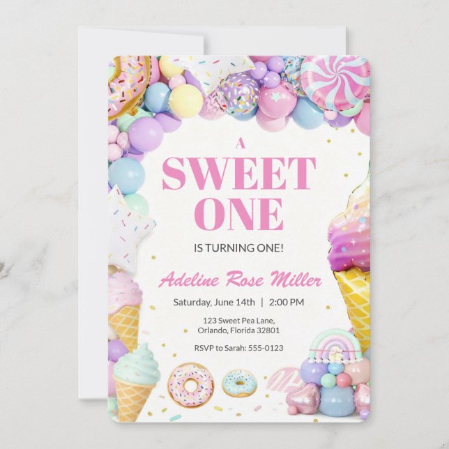 Sweet One First Birthday Invitation | Pastel Dough (Front)