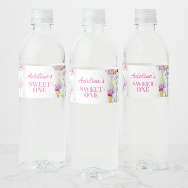 Sweet One First Birthday Photo Water Bottle Label (Bottles)