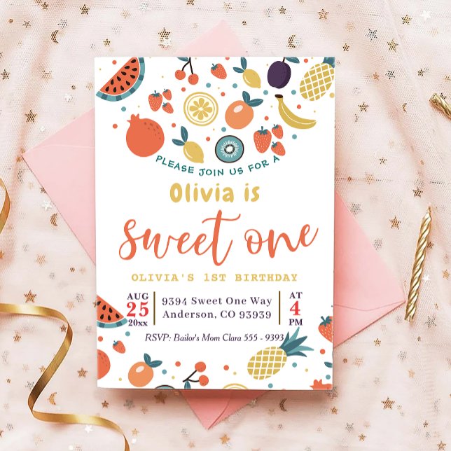 Sweet One Fruit 1er Anniversaire Fête Invitation (Créateur téléchargé)