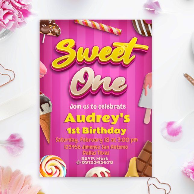 Sweet One - Girl 1st Birthday Invitation (Sweet One - Girl 1st Birthday Invitation)