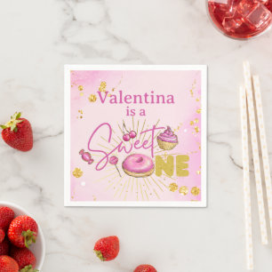 Sweet One Girl 1st Birthday Pink Faux Gold Glitter Napkin