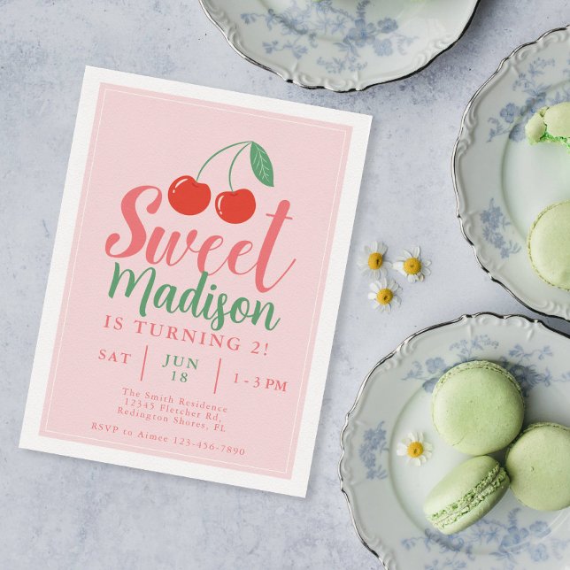 Sweet One Girl Anniversaire Invitation Cherry été (Créateur téléchargé)