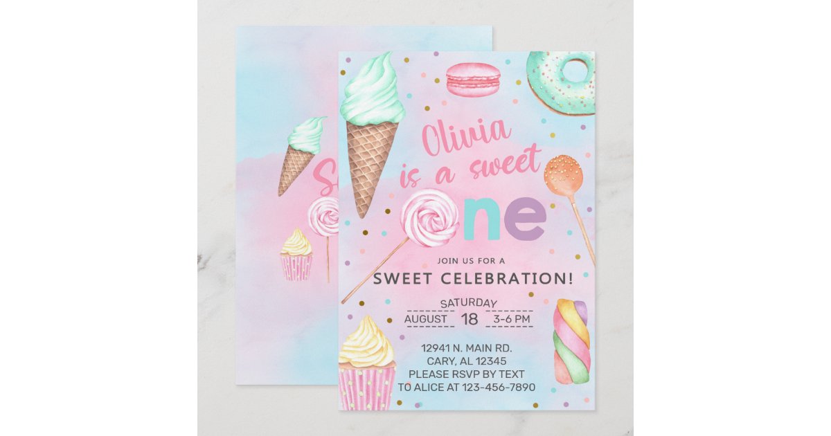 Sweet One girl first, 1st birthday invitation. Inv Invitation | Zazzle