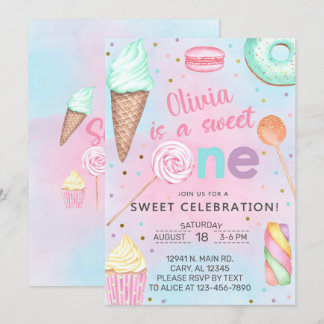 Sweet One girl first, 1st birthday invitation. Inv Invitation
