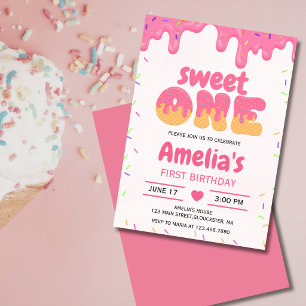 Sweet One Girl First  Birthday, 1st ice cream  Invitation