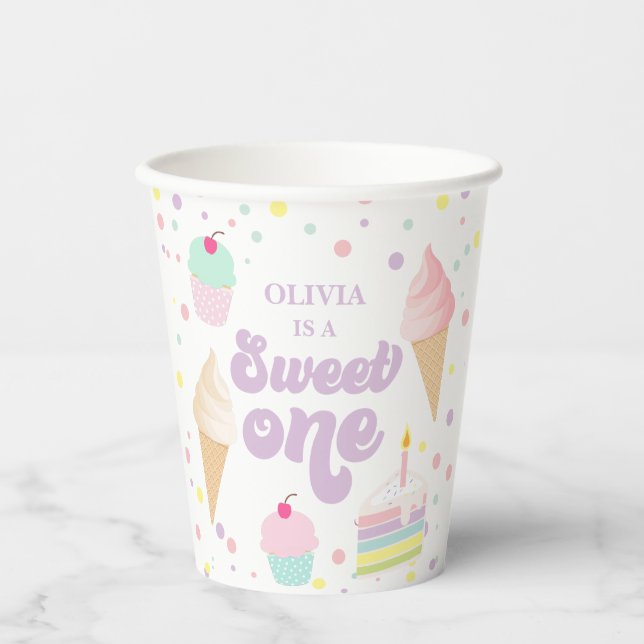 Sweet One Ice Cream and Cake 1st Birthday Paper Cups (Front)