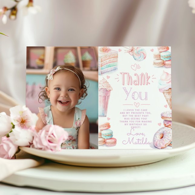 Sweet one ice cream birthday photo thank you card (Creator Uploaded)