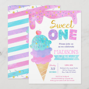 Sweet One Ice Cream First Birthday Invitations