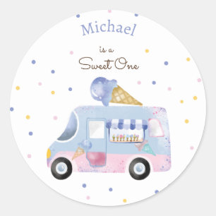 Sweet One ice cream truck first birthday Classic Round Sticker
