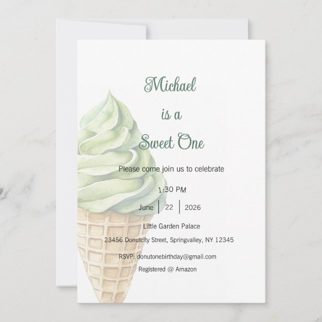 Sweet One Invitation, Ice Cream One Party Invitation (Front)