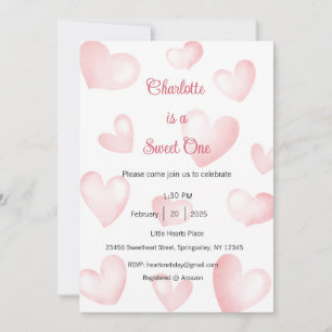 Sweet One Invitation, Sweetheart One Party, Heart Invitation