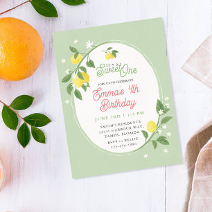 Sweet One Lemon & Floral Themed Birthday Party Invitation