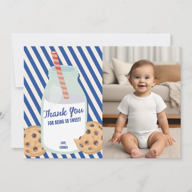 Sweet One Milk Cookie Birthday Thank You Card (Front)