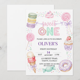 Sweet One Pastel Dessert 1st Birthday Invite