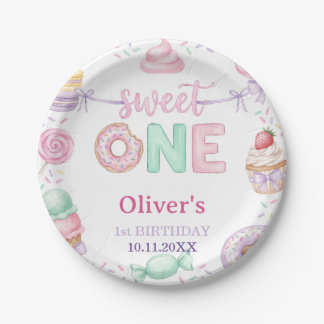 Sweet One Pastel Dessert 1st Birthday Paper Plate