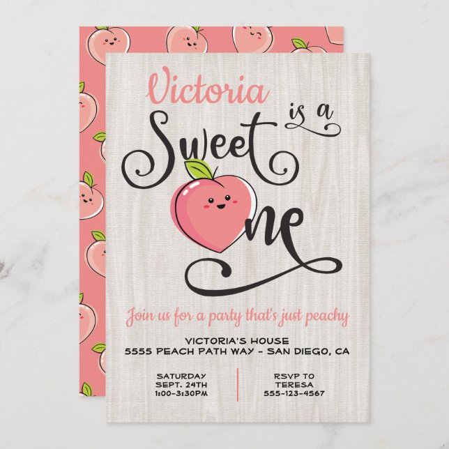 Sweet one Peach Birthday Party Invitation (Front/Back)