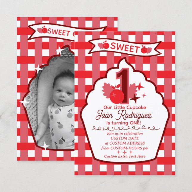 Sweet One Photo Invitations Flat Thank You Card (Front/Back)