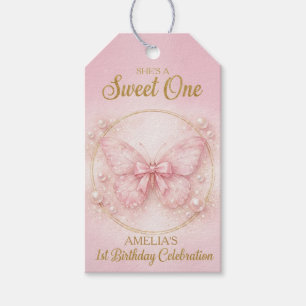 Sweet One Pink Butterfly 1st Birthday Girl Gift Tags