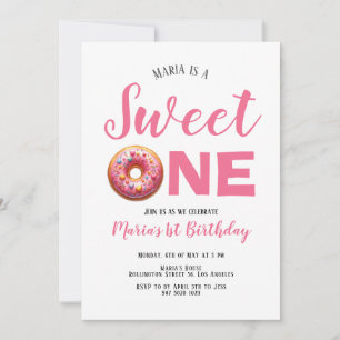Sweet One Pink Donut 1er Invitation anniversaire