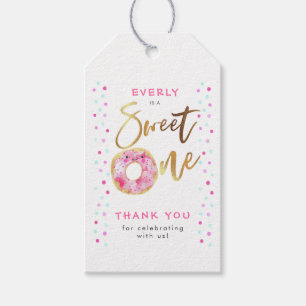 Sweet One Pink Doughnut Birthday Party Gift Tags
