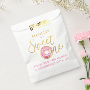 Sweet One Pink Doughnut Theme 1st Birthday Gold Fo Favour Bag