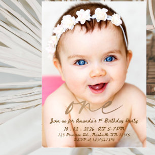 Sweet One Pink Floral Baby Girl 1st Birthday Party Invitation
