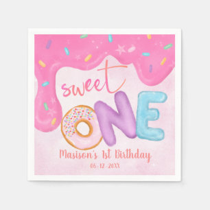 Sweet One Pink Frosting Girl's First Birthday Napk Napkin