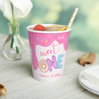 Sweet One Pink Frosting Girl's First Birthday Paper Cups