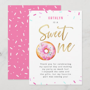 Sweet One Pink Gold Doughnut Sprinkles First Birth Thank You Card