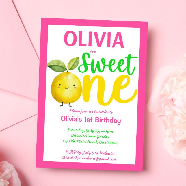 Sweet one pink lemonade birthday party invitation (Creator Uploaded)