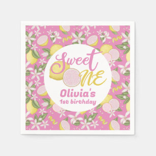 Sweet One Pink Lemonade Lemon Themed Birthday Napkin