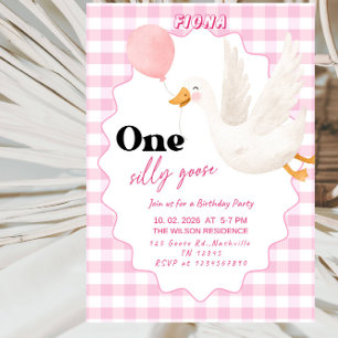 Sweet ONE Silly Goose Baby Girl 1st Birthday Party Invitation