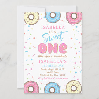 Sweet One Sprinkles Doughnut 1st Birthday Party  Invitation