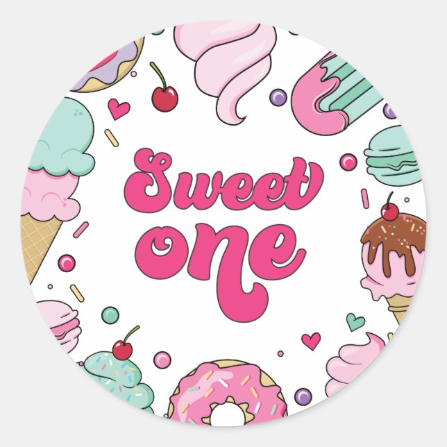 Sweet One Sprinkles Ice Cream and Cake Birthday Classic Round Sticker (Front)