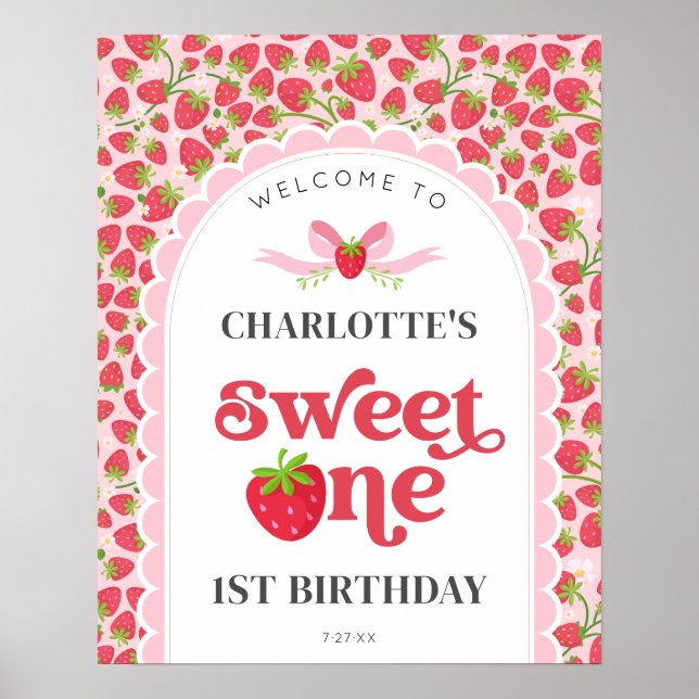 Sweet One Strawberry 1st Birthday 16x20 Welcome Poster (Front)
