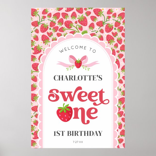 Sweet One Strawberry 1st Birthday 24x36 Welcome Poster (Front)