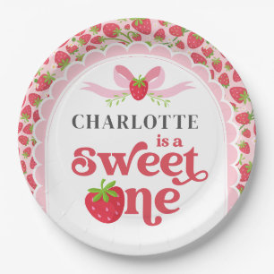 Sweet One Strawberry 1st Birthday 9" Round Paper Plate