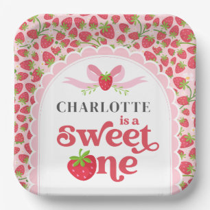 Sweet One Strawberry 1st Birthday 9" Square Paper Plate