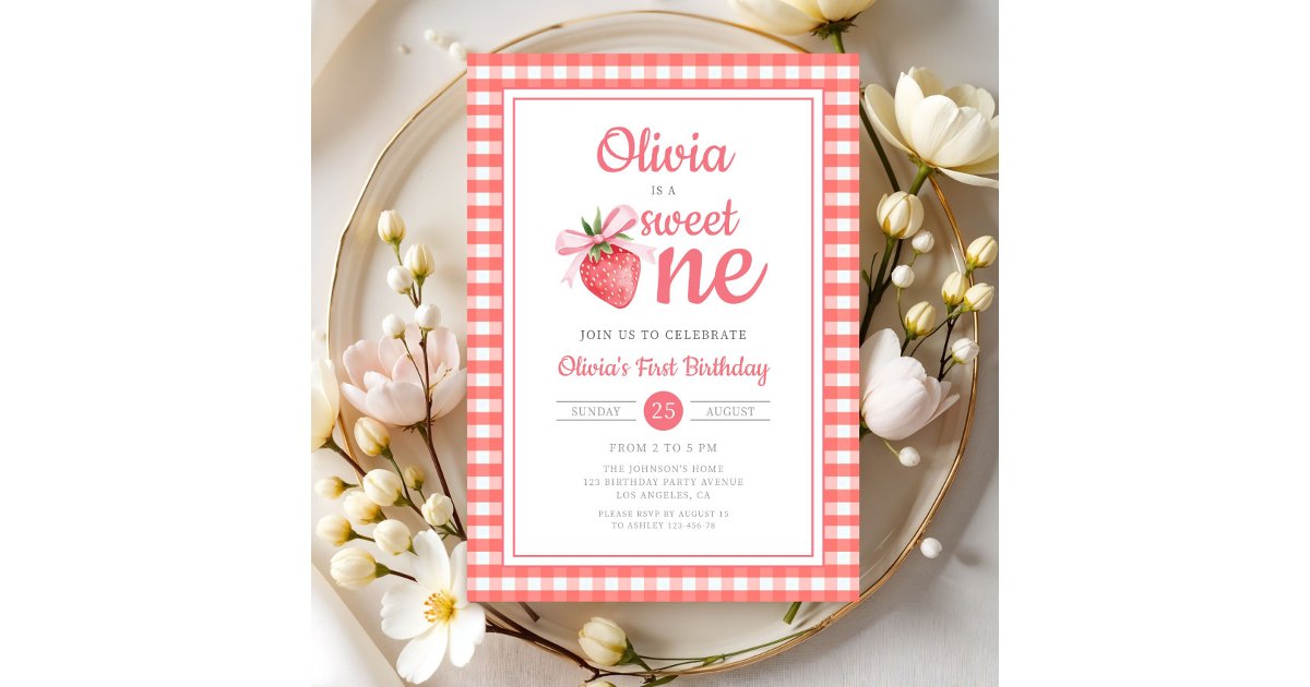 Sweet One Strawberry 1st Birthday Invitation | Zazzle
