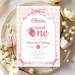 Sweet One Strawberry Girl 1st Birthday Invitation