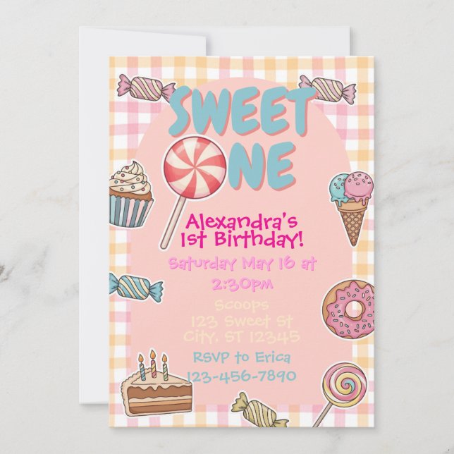 Sweet One, Sweet Treats 1st birthday Invitation (Front)