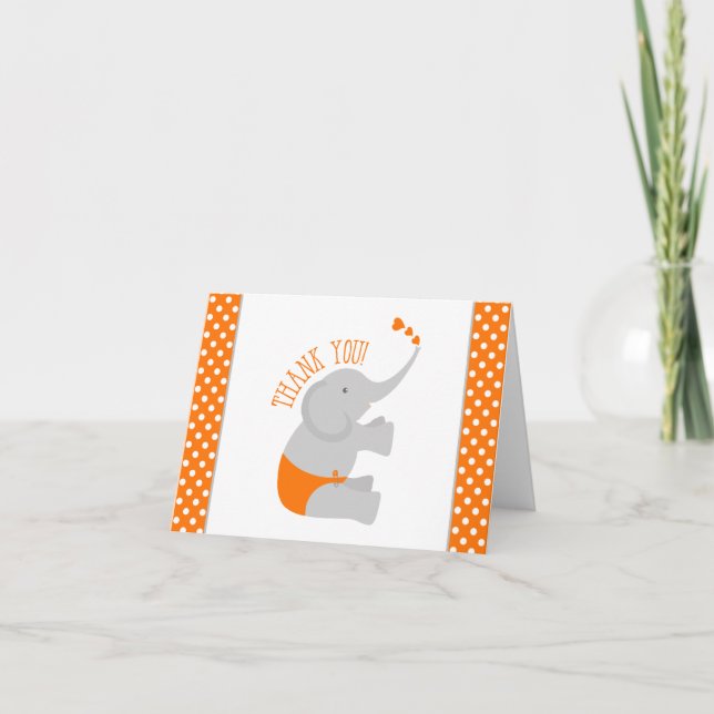 Sweet Orange Grey Elephant Baby Shower Thank You (Front)