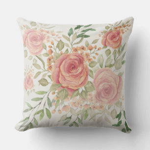 Sweet Orange Light And Blush Roses Watercolor Outdoor Pillow