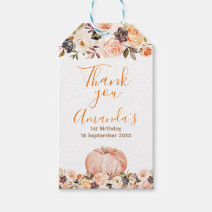 Sweet Orange Pumpkin 1st Birthday Watercolor Gift Tags